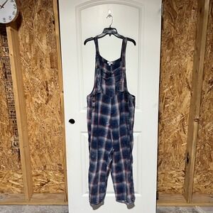 Easel Los Angeles Plaid Flannel Overalls Blue Red Acid Wash EB40341 Mens L